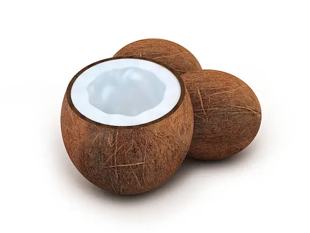 Three coconut on white background (done in 3d)