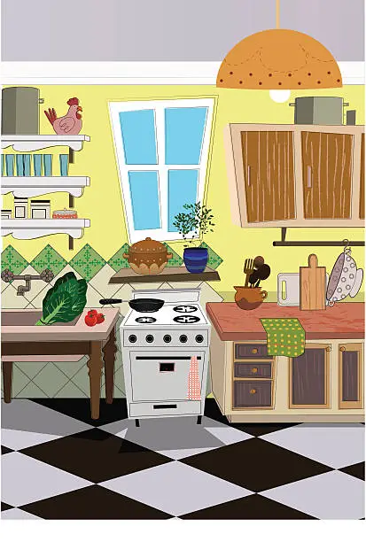 Vector illustration of kitchen cartoon style background
