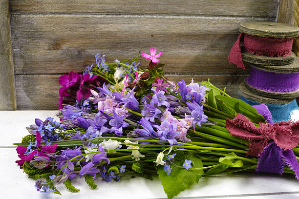 istock Bouquet with spring colorful forest flowers, mothers day concept 525222078