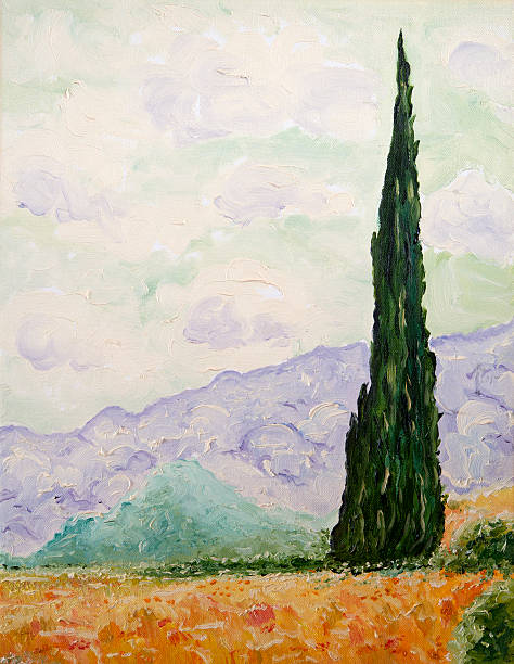 istock Oil Landscape Painting with mountain 525222180