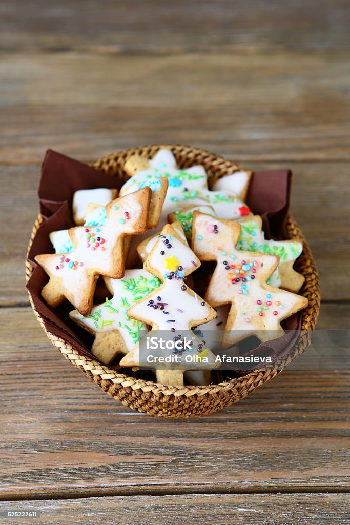 Christmas cookies  in a wicker basket Christmas cookies  in a wicker basket, wooden background Backgrounds Stock Photo