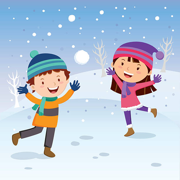 Zima Zabawa Radosny Dzieci Rzucanie Śnieżkami - Stockowe grafiki wektorowe  i więcej obrazów Asian Winter Games - Asian Winter Games, Dziecko, Zima -  iStock