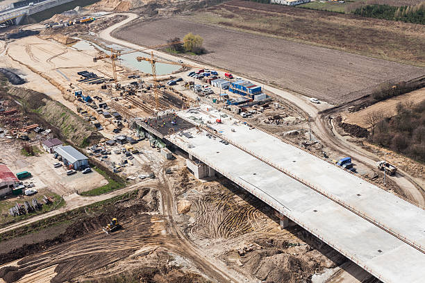 istock Aerial view of highway  construction site 525224484