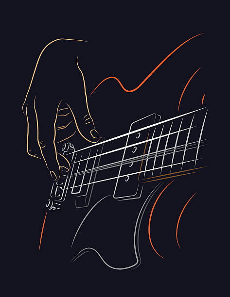 Playing Bass Playing Bass color illustration. Picking bass strings with right hand fingers. bass guitar stock illustrations