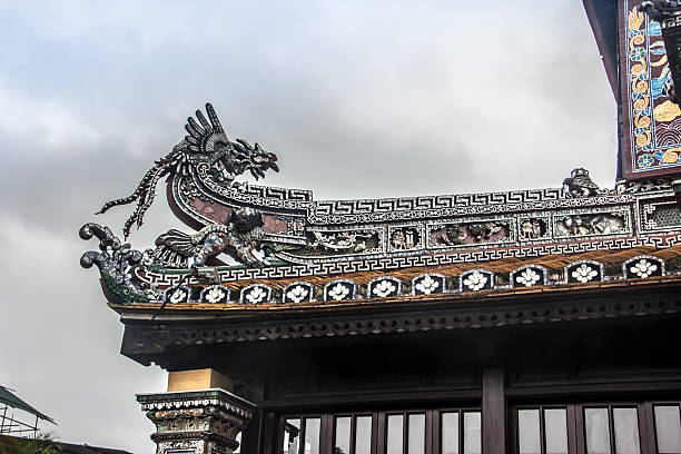 Hue, Vietnam - February 26, 2016: Detail of a palace in the emperial enclosure of the citadel at Hue, Vietnam.