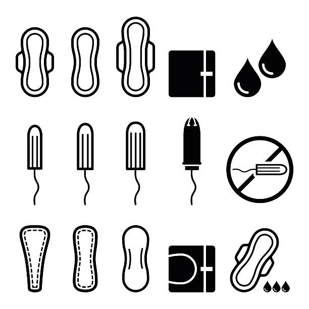 Feminine hygiene products - sanitary pad, pantyliner, tampon icons Vector icons set of women hygiene products isolated on white  sanitary pad stock illustrations