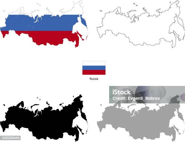 Russia Country Black Silhouette And With Flag On Background Stock Illustration - Download Image Now