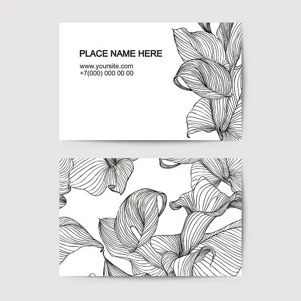 Vector illustration of visit card template with calla lily for florist salon