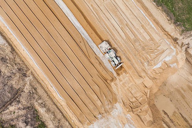 istock Aerial view of the working earth mover 525226100