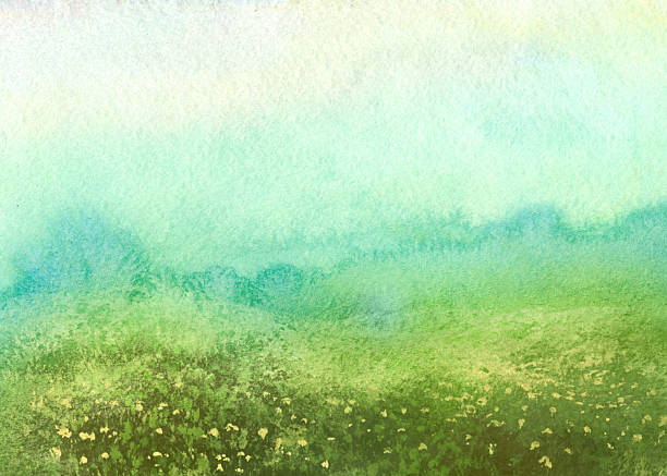 latar belakang cat air musim panas - alam dan lanskap ilustrasi stok