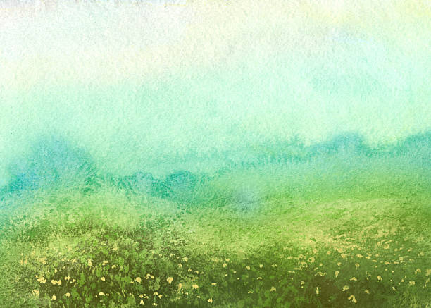 summer watercolor background blue green abstract watercolor background field of grass stock illustrations