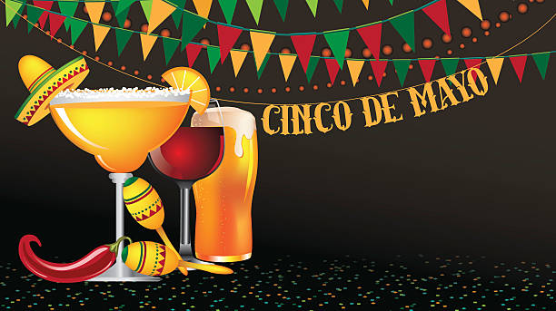 ilustrações de stock, clip art, desenhos animados e ícones de cristine de mayo panorâmico com bandeirolas de fundo. - mexican culture cinco de mayo backgrounds sombrero