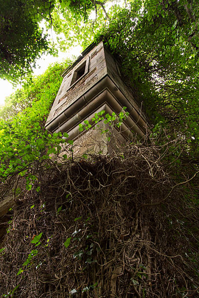 The ruined and overgrown Seacliffe House, Seacliffe Beach, North Berwick, Scotland.