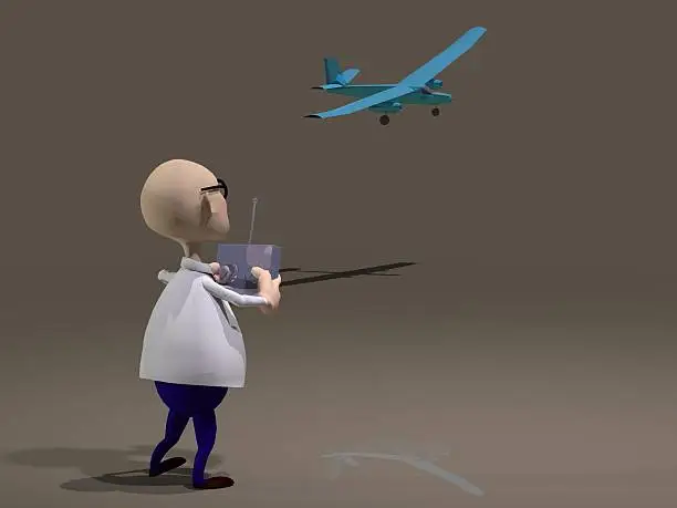 Photo of cartoon character flying a rc aircraft