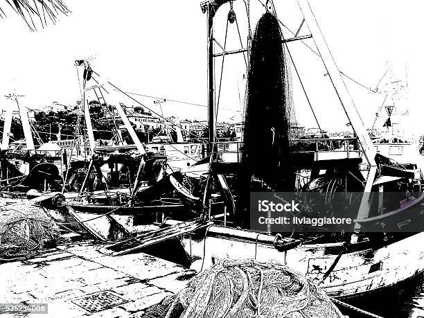 Fishing Boats Cartoon Style 2 Stock Photo - Download Image Now - 2014, Black And White, Black Color
