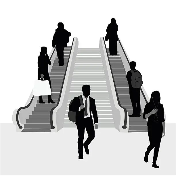 Vector illustration of Off To Work Escalator Crowd