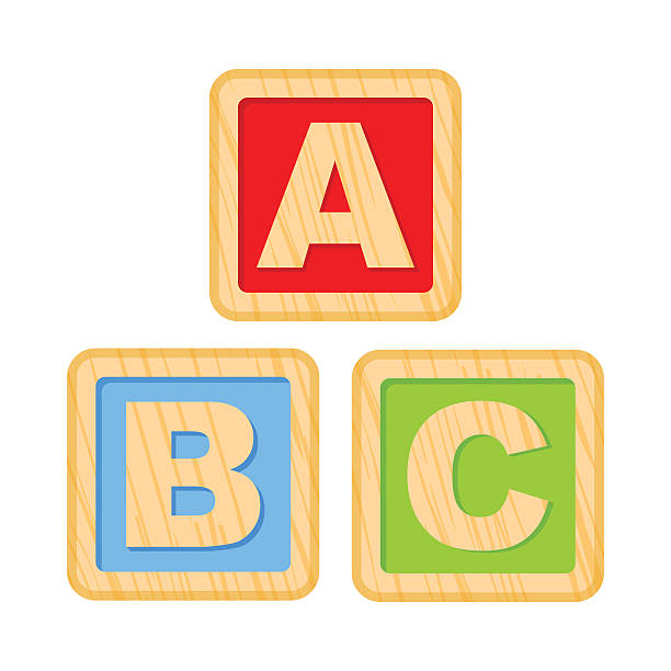 illustrations, cliparts, dessins animés et icônes de abc pâtés de maisons. cubes en bois alphabet a, b, c, lettres - bébé cubes