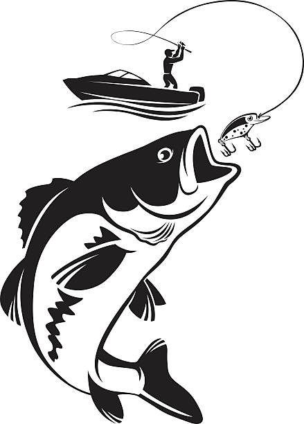 fishing for bass Icons fishing for bass fish silhouettes stock illustrations
