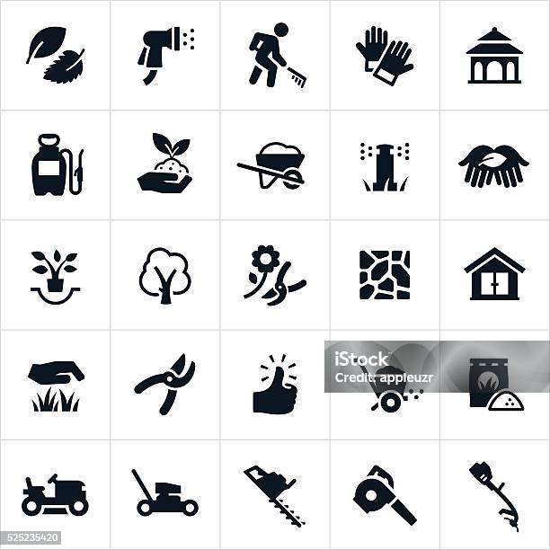 Landscaping Icons Stock Illustration - Download Image Now - Icon Symbol, Landscaped, Mowing