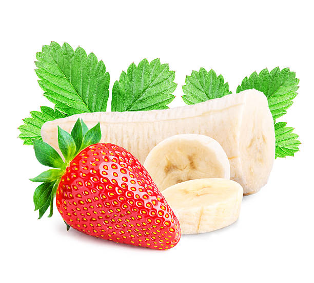 istock Red berry strawberry banana  isolated on white background 525235948