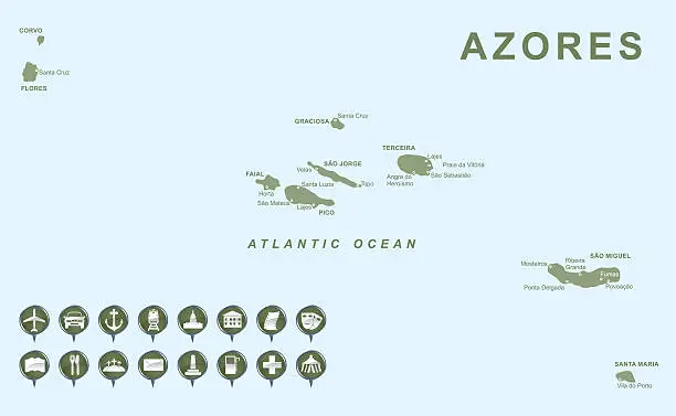 Vector illustration of Map of Azores