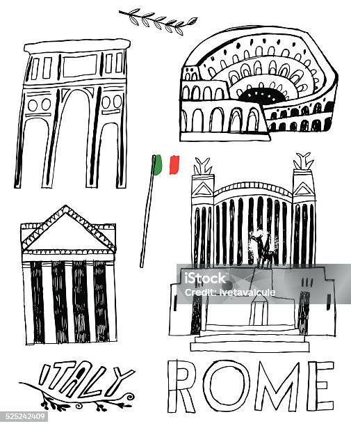 Famous Buildings And Monuments In Rome Italy Stock Illustration - Download Image Now - Pantheon - Rome, Altare Della Patria, Amphitheater