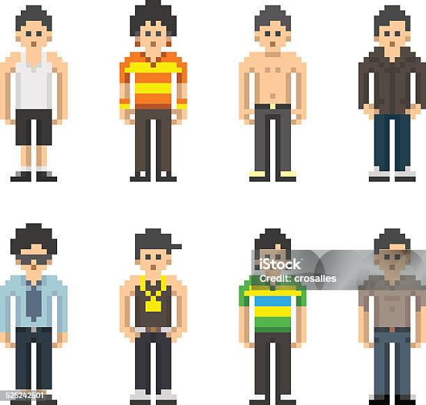 Ilustración de Píxeles Personashombres y más Vectores Libres de Derechos de Hombres - Hombres, Pixel Art, Pixelado