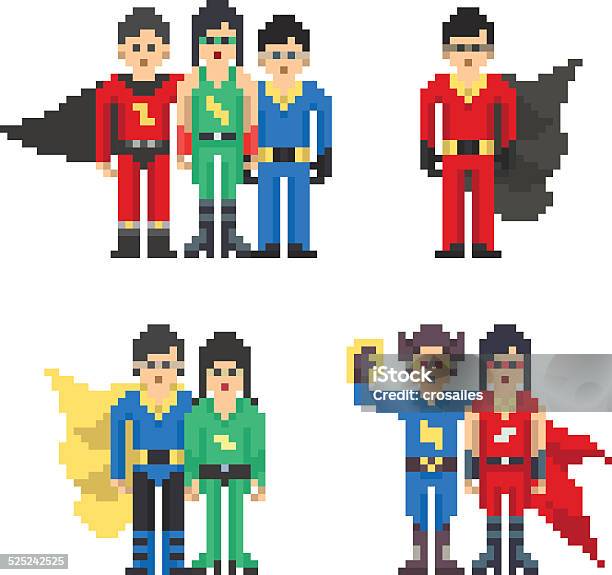Ilustración de Píxeles Arte Superhéroe Equipo El Vestuario y más Vectores Libres de Derechos de Pixelado - Pixelado, Pixel Art, Héroes