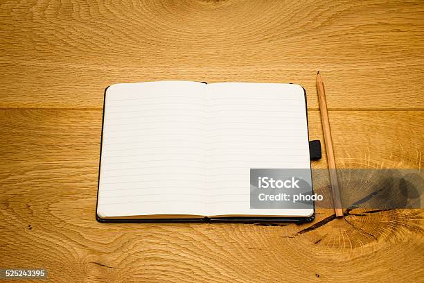 Empty Pages Notebook Pencil On Desk Copy Space Stock Photo - Download Image Now - Adult, Black Color, Blank