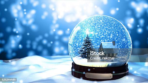 Christmas Snow Globe Snowflake With Snowfall On Blue Background Stock Photo - Download Image Now