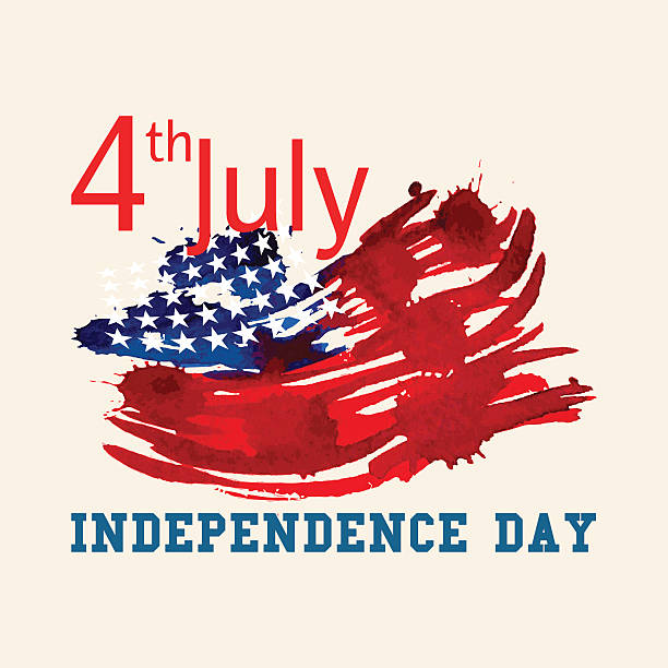 ilustrações, clipart, desenhos animados e ícones de cartão de saudação com bandeira dos eua. dia da independência do reino - american flag fourth of july watercolor painting painted image