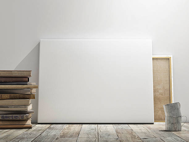 istock Mock up poster in white wall, wooden floor 525246873