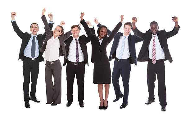 istock Successful Businesspeople With Arms Raised 525246941