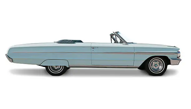 Original 1964 blue Ford Galaxie 500 convertible.  Vehicle has clipping path. All logos removed. 