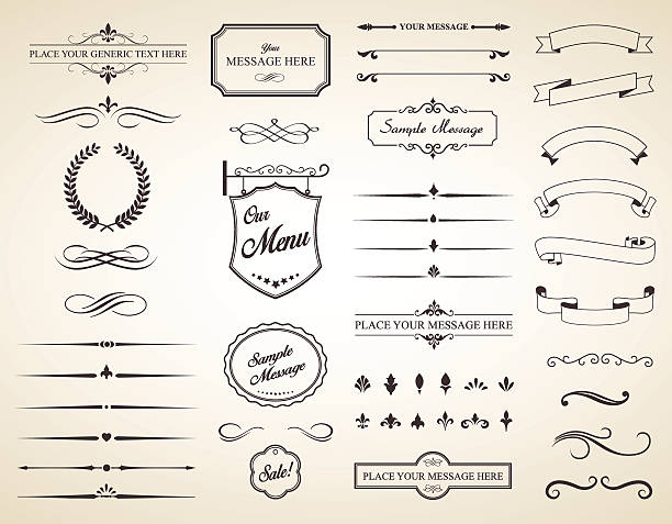 wektor zestaw vintage elementy calligraphic - classical style illustrations stock illustrations