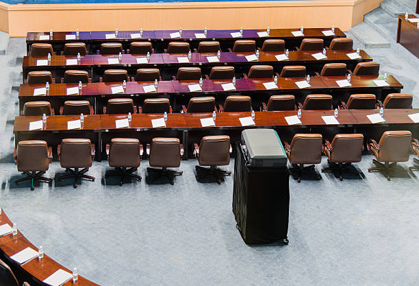 istock high angle view of conference hall 525260835