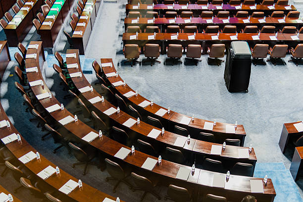 istock high angle view of conference hall 525260837
