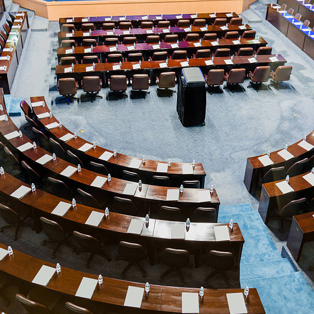 istock high angle view of conference hall 525260843