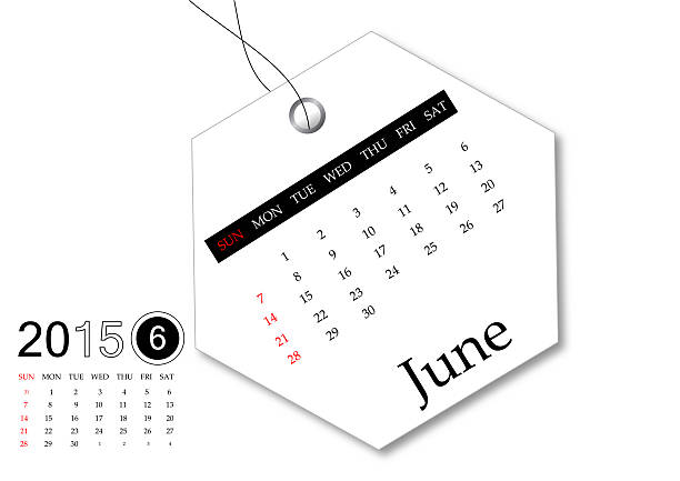 June 2025 Calendar. Isolated on Black Background. 3d rendering