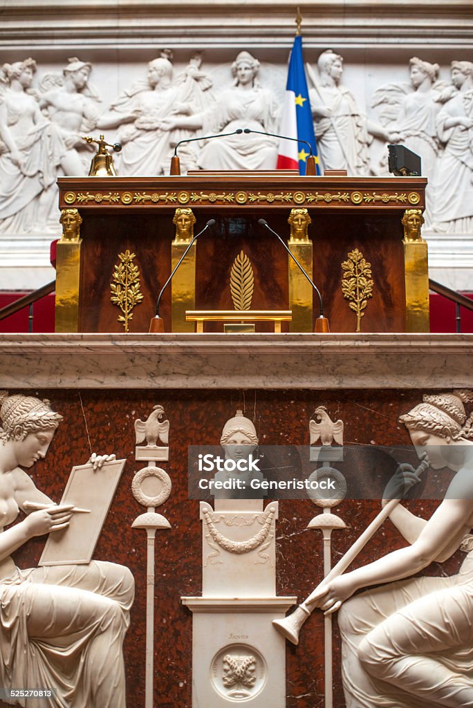 French National Assembly This is an image of the podium in the French national assembly in Paris. National Assembly Stock Photo