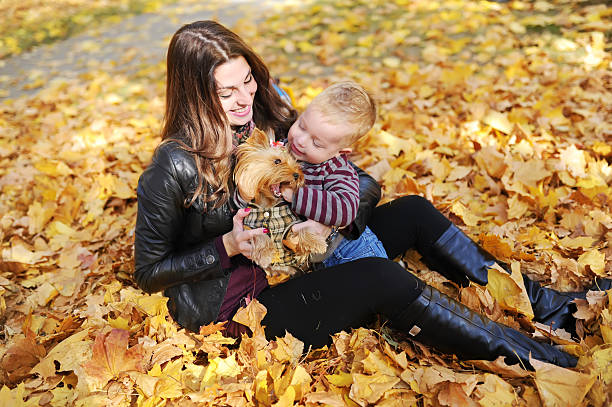 istock mother with the son is among autumn foliage 525271431