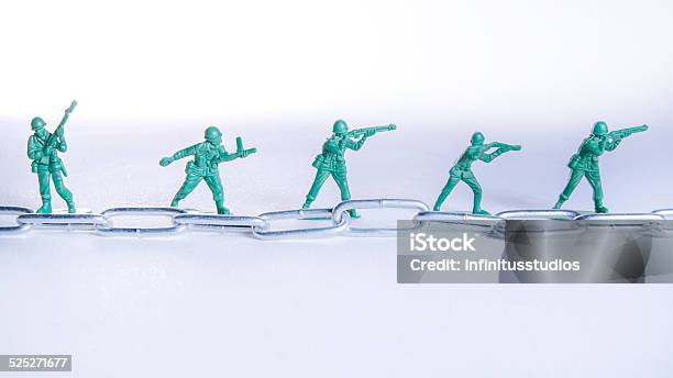 Toy Soldiers In Line With Steel Chain Stock Photo - Download Image Now - Child, Toy Gun, Radio