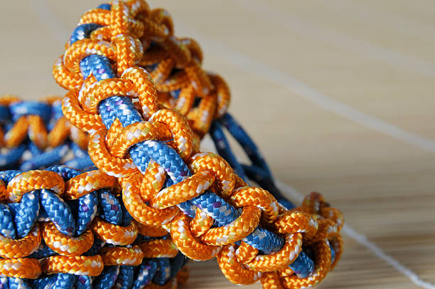 Two color knotted paracord bracelet macro detail