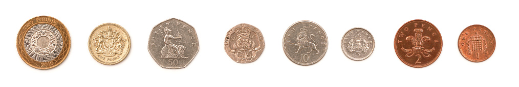 British coins isolated on a white background