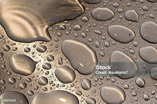 Waterdrops On Brushed Metal Stock Photo - Download Image Now - Abstract, Backgrounds, Blob