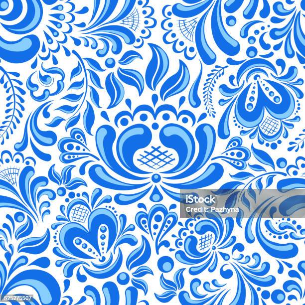 Gzhel Seamless Pattern Stock Illustration - Download Image Now - Abstract, Art, Art And Craft