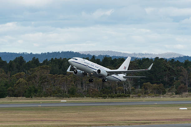Royal Australian Airforce jet taking off. stock photo