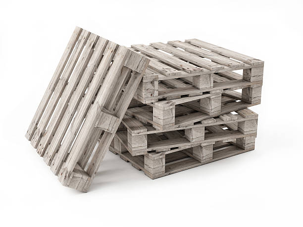 istock Five Wooden Pallets Isolated on White Background 525301573