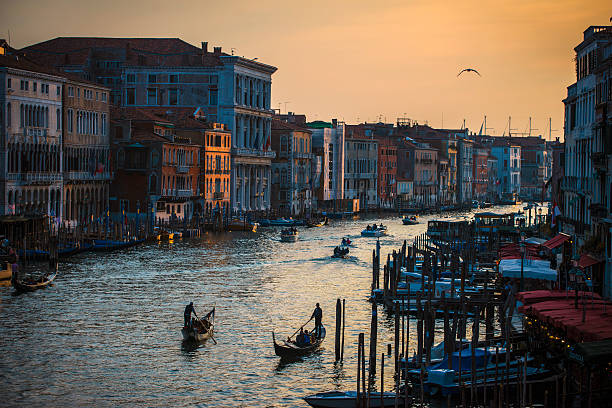 Venetian gran canal at sunset stock photo
