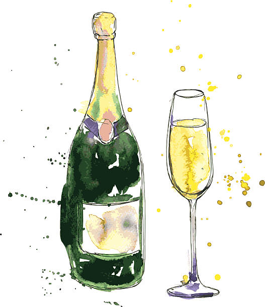 ilustrações de stock, clip art, desenhos animados e ícones de garrafa de champanhe e vidro - champagne coloured illustrations